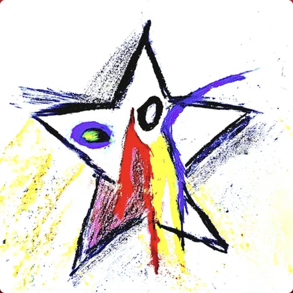 Cover art for watch my mouth: a crayon and ink star with an eye and a red streak, drawn on white paper.