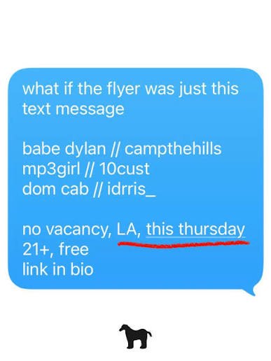 Flyer for the No Vacancy show.